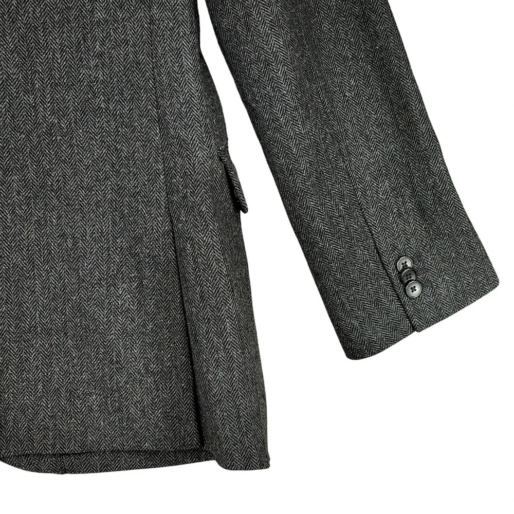 Gap Tailored Blazer sz 42R Men Herringbone Tweed‎ Wool Blend Black Gray Preppy